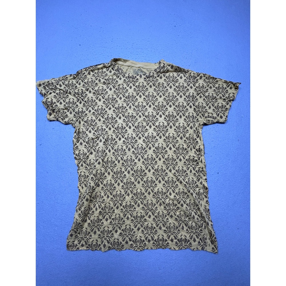 Brown Sound T Shirt 100% Cotton Yellow Brown Damask Print Size M Mens
